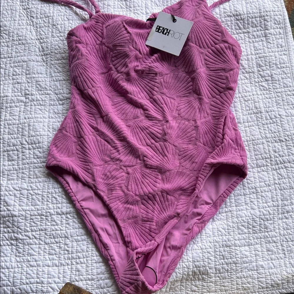 NWT BEACH RIOT athena purple shell terry one piece swimsuit size large - Picture 5 of 9